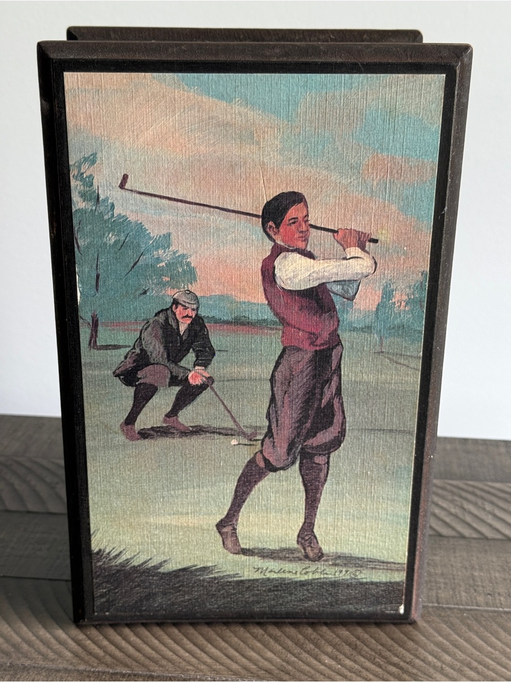 Marlene Coffer "The Scoffer's First Attempt” Golf Wooden Keepsake Box Vintage